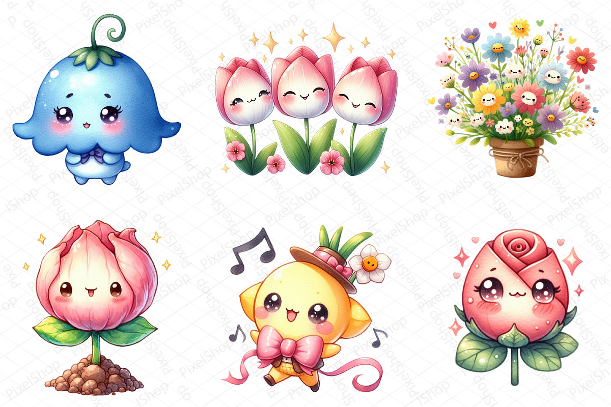 Kawaii Flowers Clipart, an Illustration by DreamPrint404 (Photo 5 of 5)