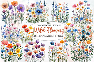 Charming Wild Flowers Watercolor, an Illustration by Designworld