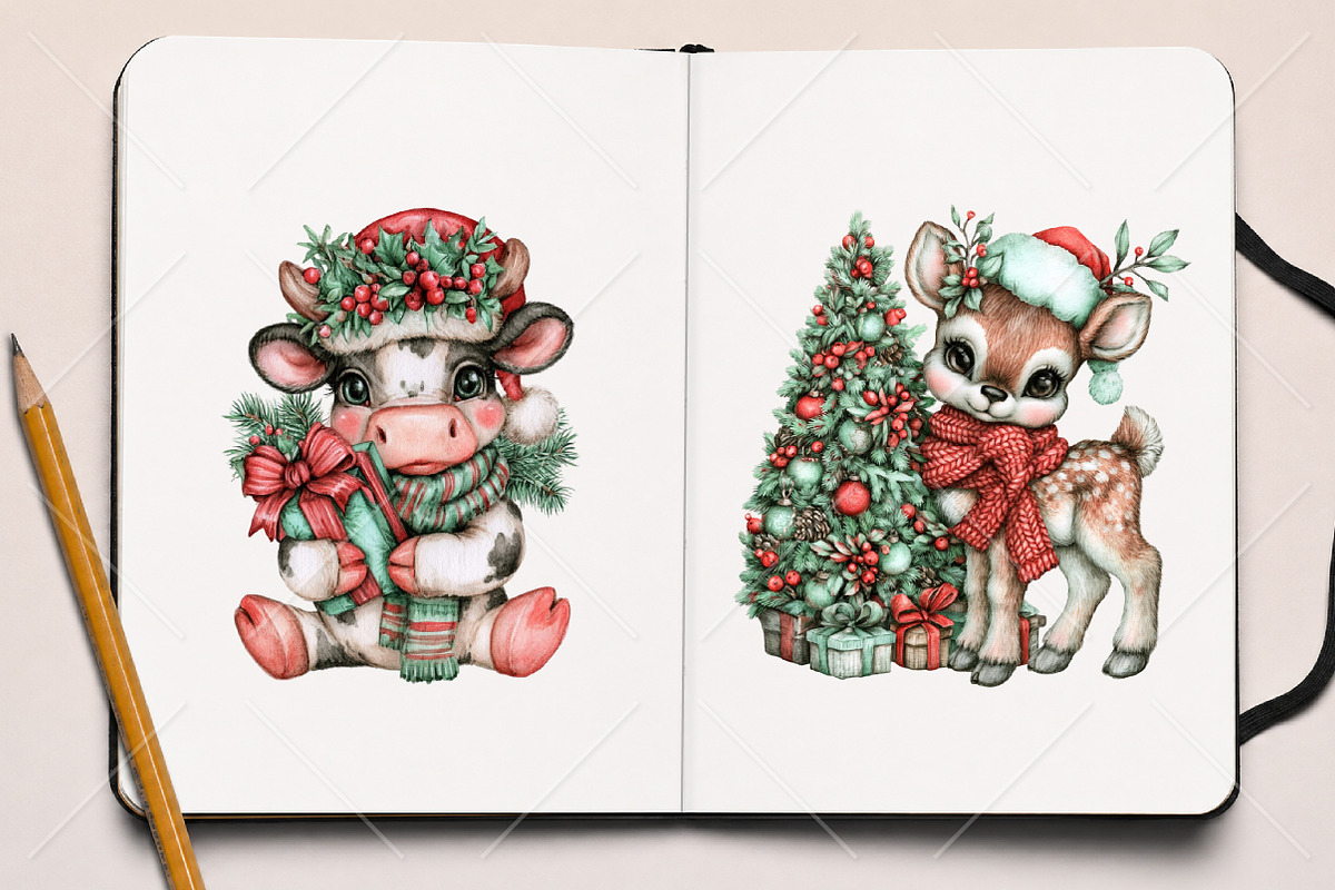 Christmas Animals Clipart Bundle, a Seasonal Illustration by Canvas Craft (Photo 8 of 10)