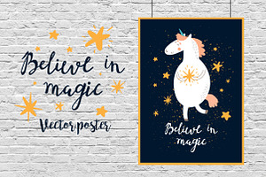 Believe in magic poster with unicorn