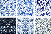 Blue Birds & Flowers Pattern, an Illustration by DreamCafeArt (Thumbnail 2 of 3)