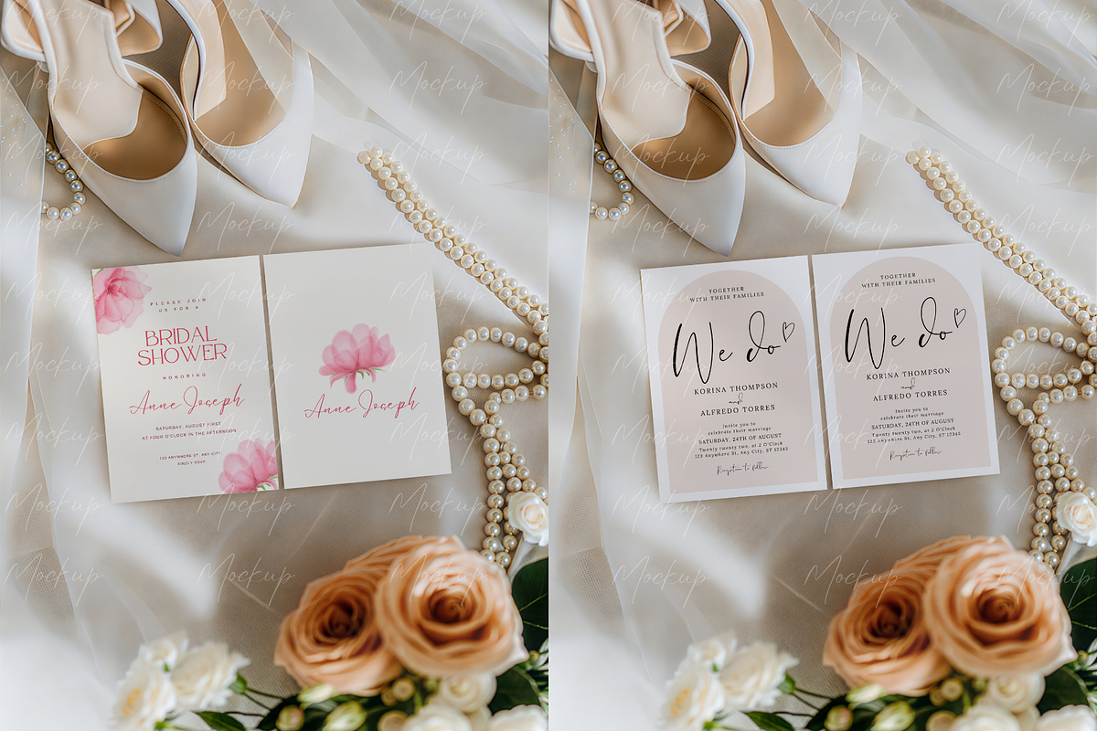 Wedding 2 Cards Mockup Pearl, a Product Mockup by TatiMockup (Photo 3 of 3)
