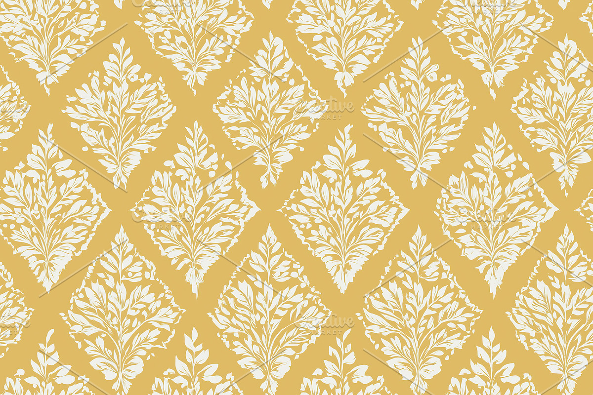 Seamless pattern golden ornate floral damask pattern with white, a Pattern Graphic by Studio ANNA