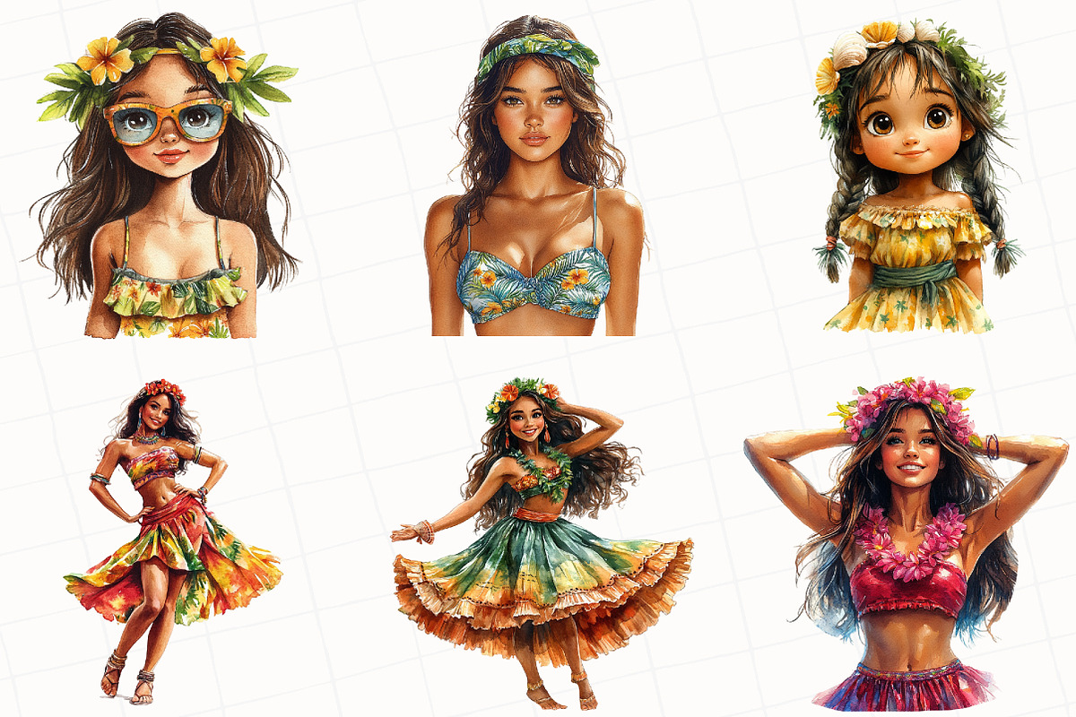 Summer Hula Girl Clipart, an Illustration by OK Design (Photo 3 of 5)