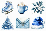 Watercolor Blue Christmas Clipart, an Illustration by Craft Nest (Thumbnail 4 of 6)