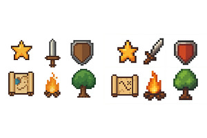 Pixel art icons representing, an Illustration by ZinetroN
