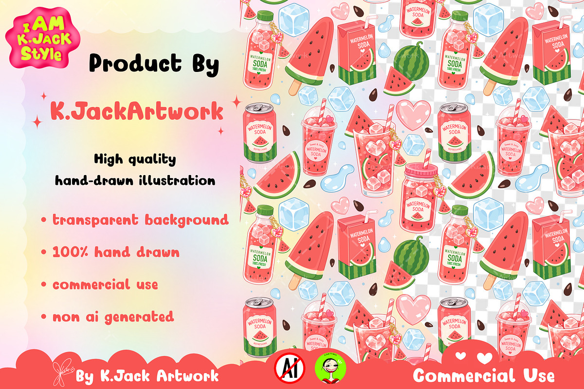 Cute Watermelon Soda Drink Seamless, a Background Graphic by K.JackArtwork (Photo 2 of 8)