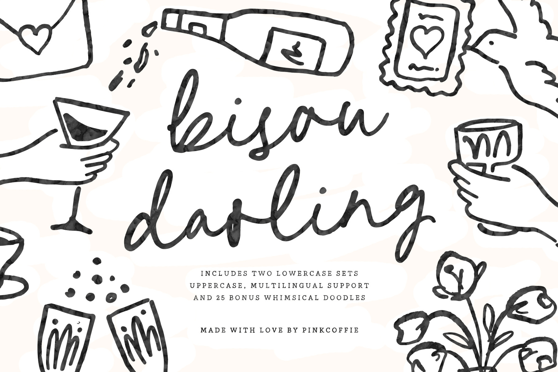 Bisou Darling Script + 25 Doodles, a Script Font by Pink Coffie