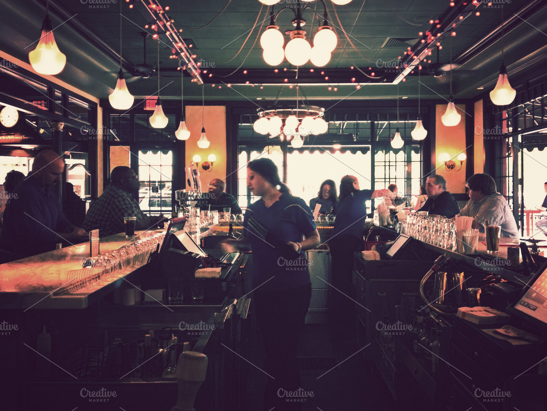 Sitting at a restaurant bar