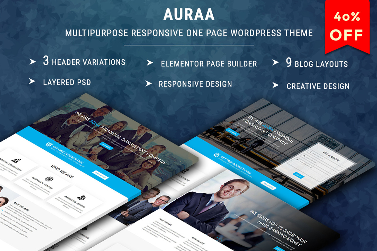AURAA-Multipurpose Responsive Theme, a WordPress Template by Pennyblack Templates