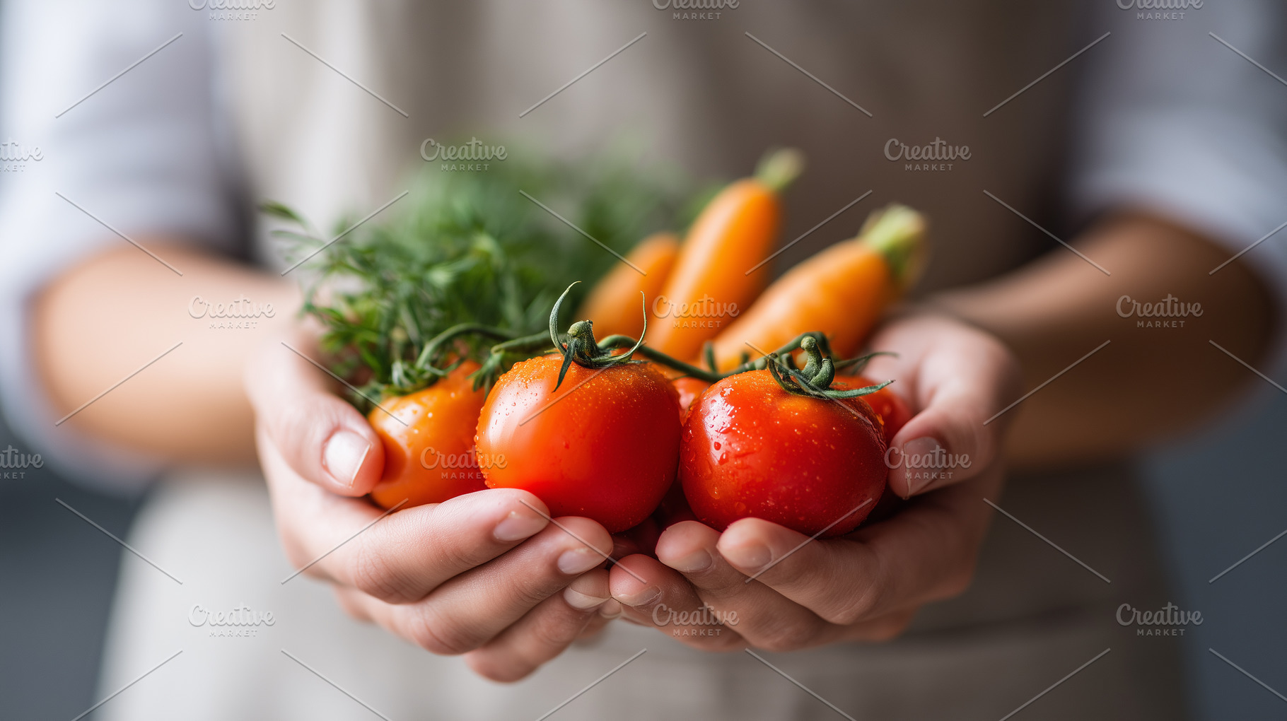 Woman holding fresh tomatoes and, a Food & Drink Photo by MistyDay