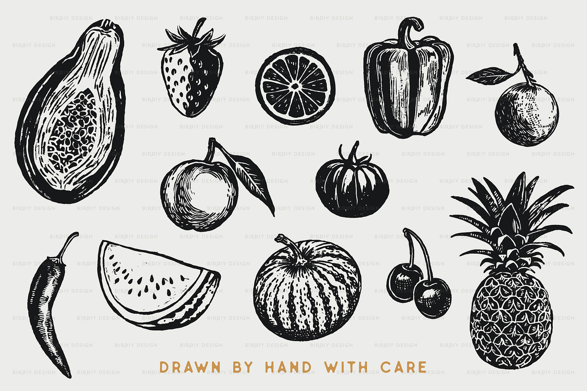 Fruit and Vegetable Illustrations, a Food Illustration by BirDIY Design (Photo 3 of 10)