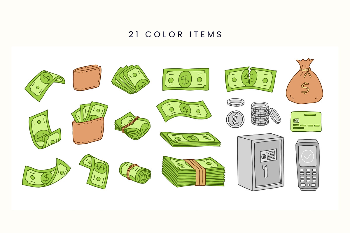 Finance Clipart Vector Cash & Coins, a Finance Illustration by Kristina Chistiakova (Photo 2 of 4)