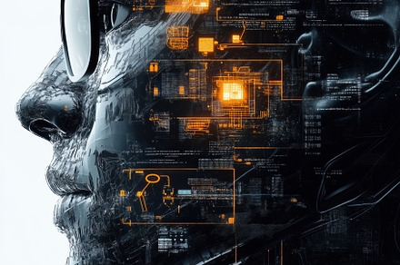 A digital artwork depicting a human profile with a futuristic, tech-inspired de, a Person Photo by Textures & Backgrounds