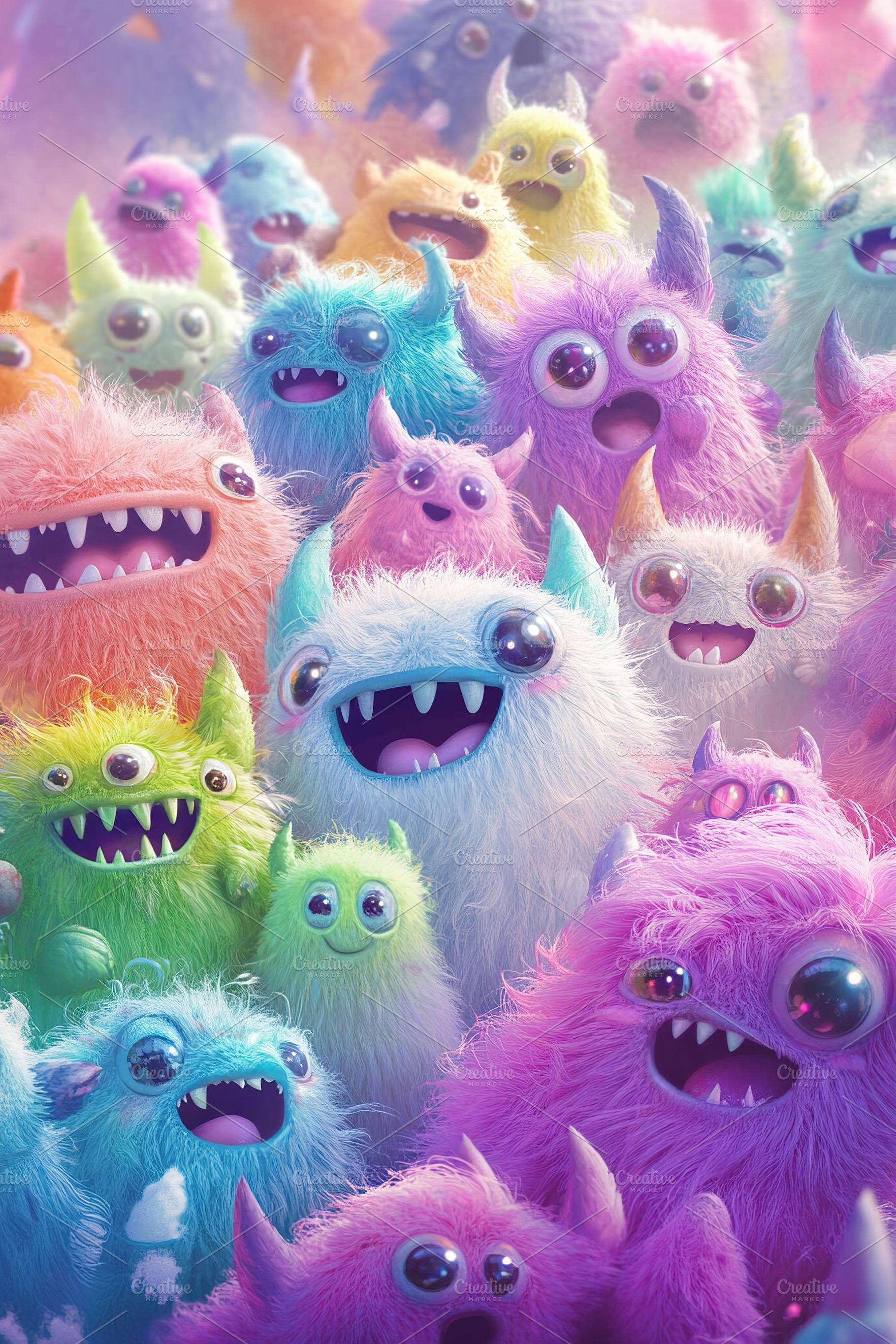 Illustration of funny cartoon monsters. Halloween holiday, an Abstract Photo by AlyaAnd