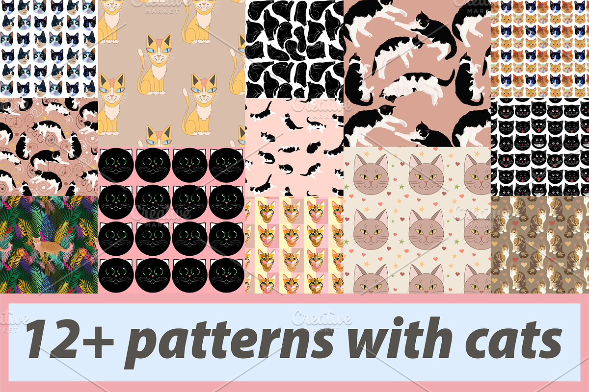 12+ patterns with cats, a Pattern Graphic by ОльгаМороз (Photo 1 of 3)
