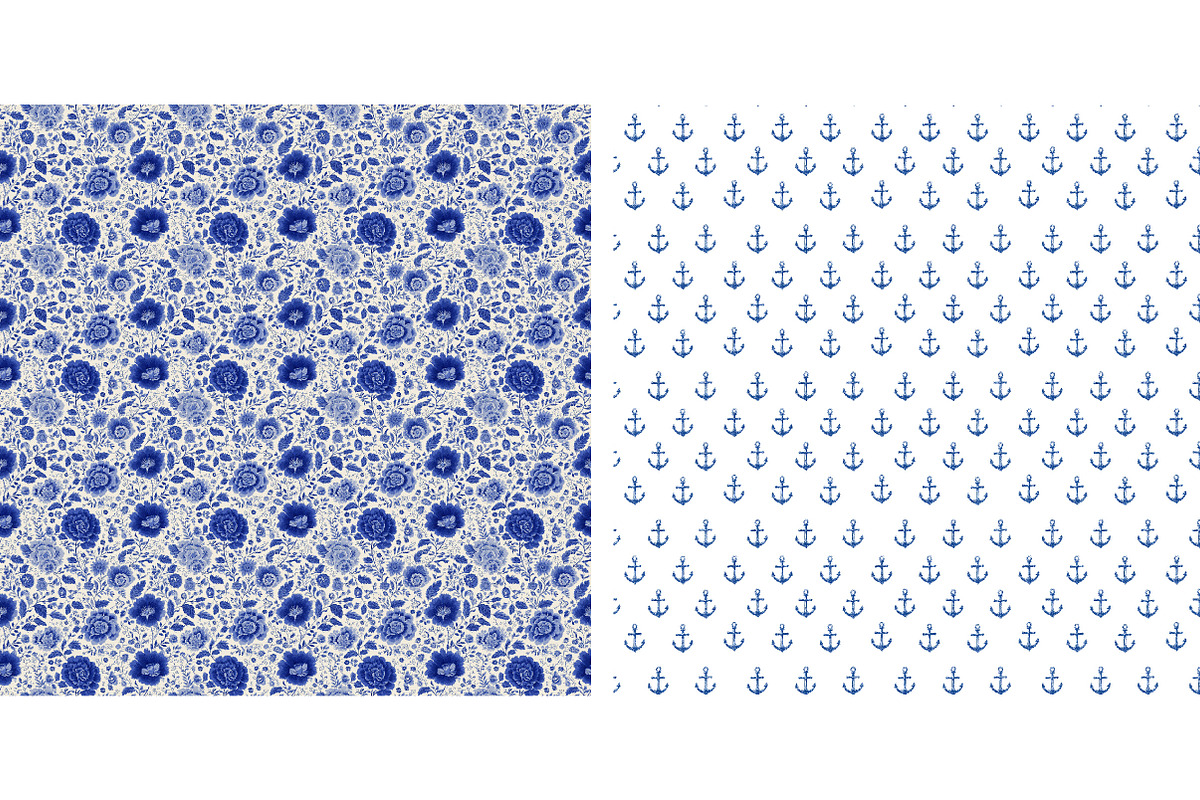 Coquette Blue Toile Digital Paper, a Pattern Graphic by Designking (Photo 4 of 4)