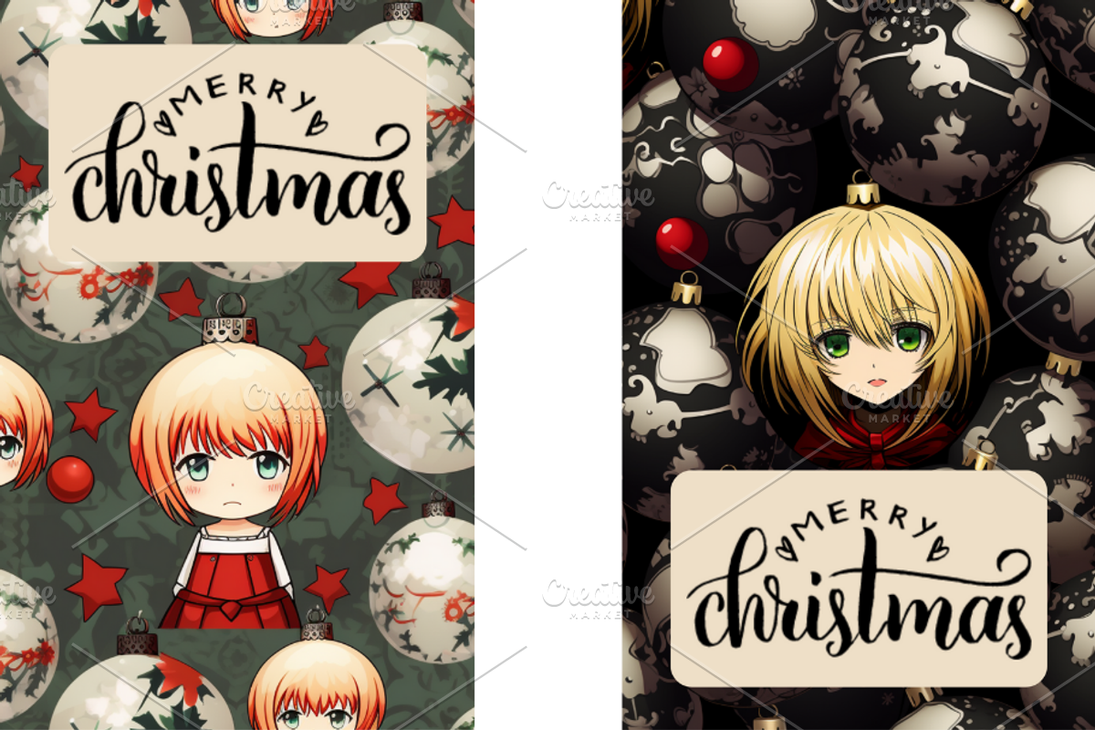 Christmas Card Design Bundle 7 Anime, a Card Template by Jay Major Designs (Photo 6 of 10)