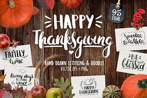 Thanksgiving Day lettering & clipart