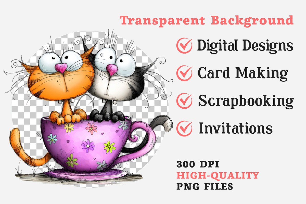 Quirky Valentines Cats Clipart, an Illustration by Dream Creation (Photo 7 of 7)