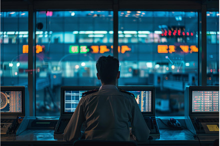 Air traffic controller working at, a Transportation Photo by Ylivdesign