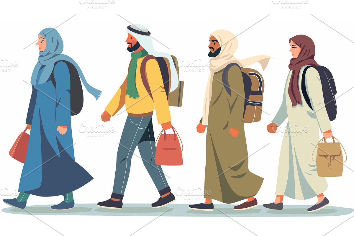 Middle Eastern travelers walking, a Person Illustration by Vectorstockersland