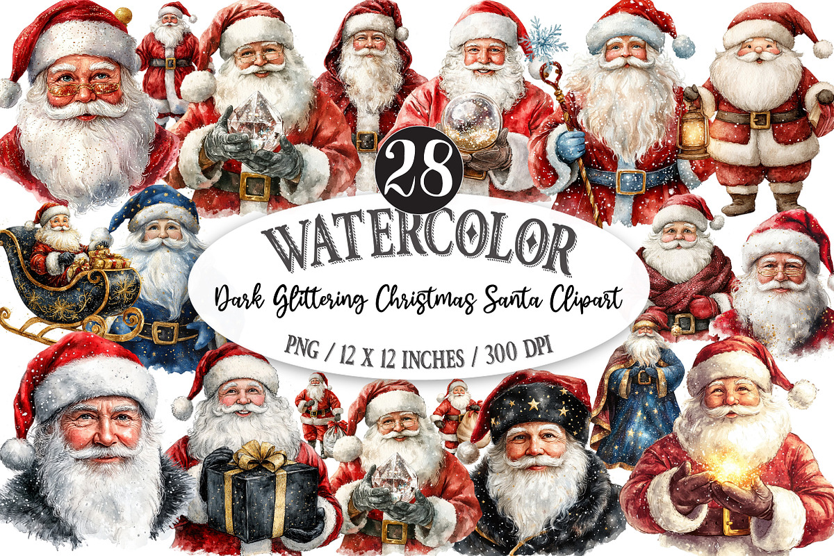 Dark Glittering Christmas Santa PNG, an Illustration by Designking (Photo 1 of 5)
