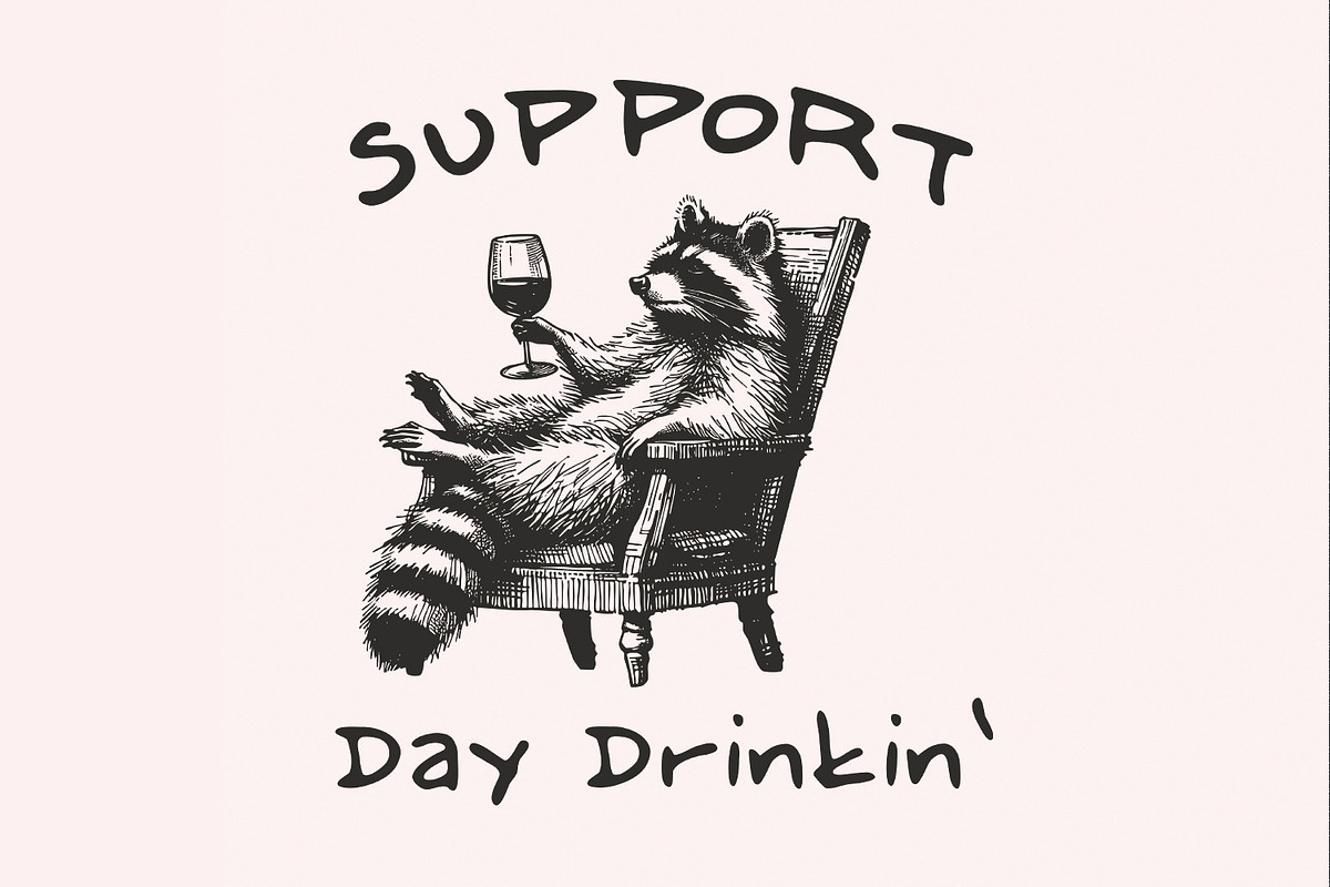 Raccoon with Wine, Day Drinking Art, an Illustration by SharpMarketplace (Photo 1 of 9)