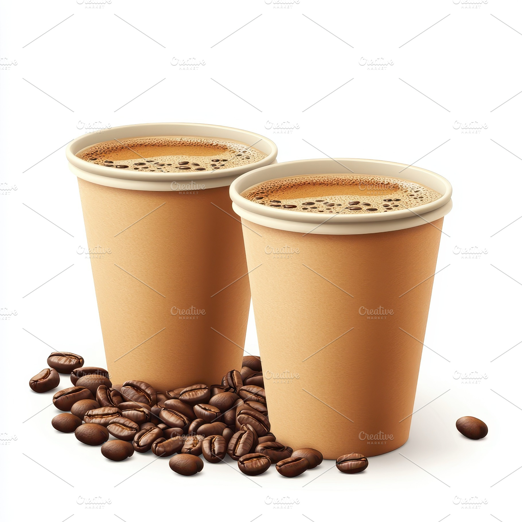 Two cups of coffee surrounded by cof, a Food & Drink Photo by Pixeness Studio