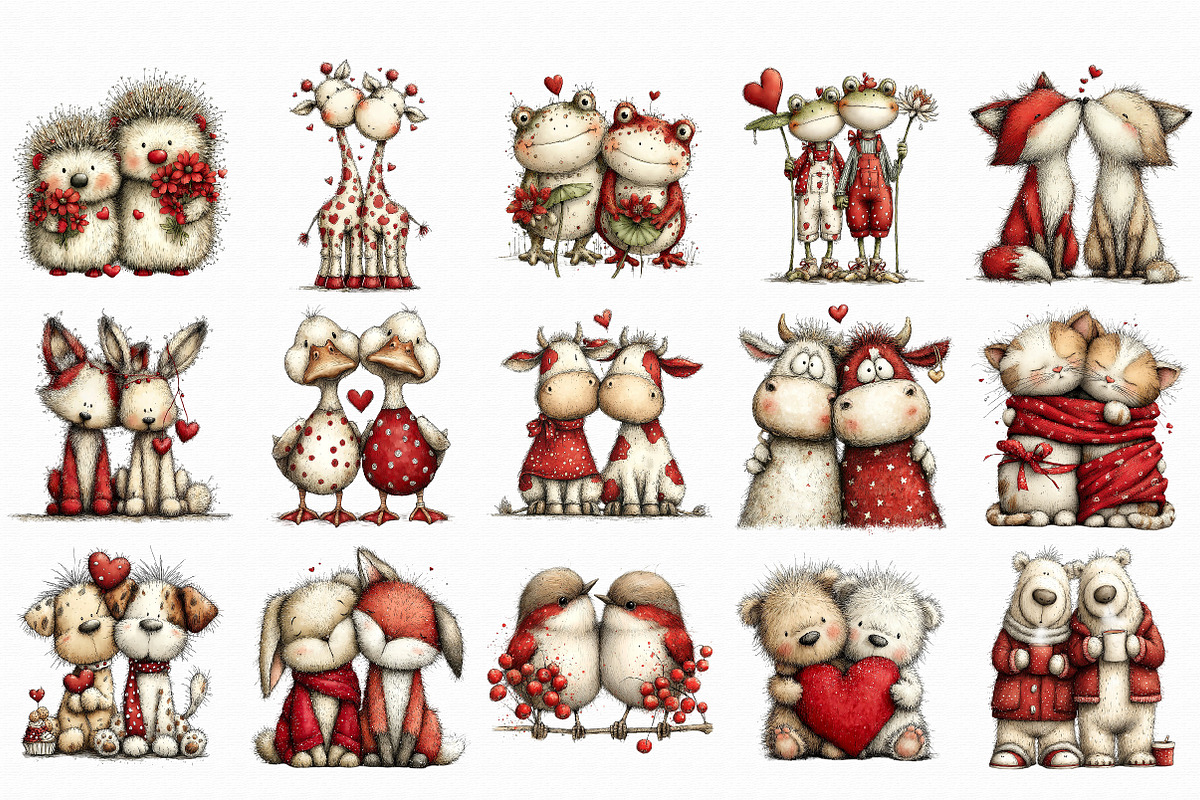 Whimsical Valentine Animal Couples C, an Illustration by Libby Wishes (Photo 2 of 7)