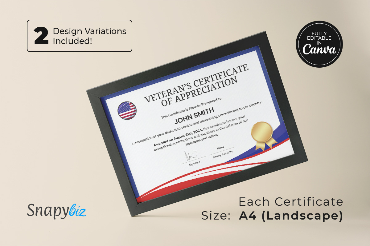 American Service Certificate Canva, a Card Template by Snapybiz (Photo 7 of 11)