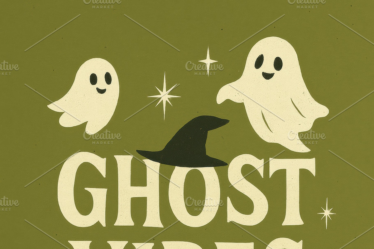 Retro Ghost Vibes Only Halloween, a Decorative Illustration by Virgo Studio