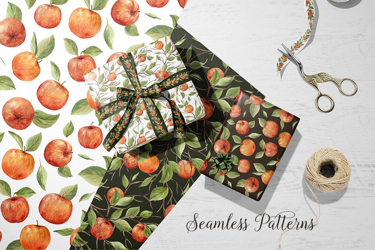 Apples and branches Watercolor set, an Illustration by NataliVA (Photo 8 of 9)