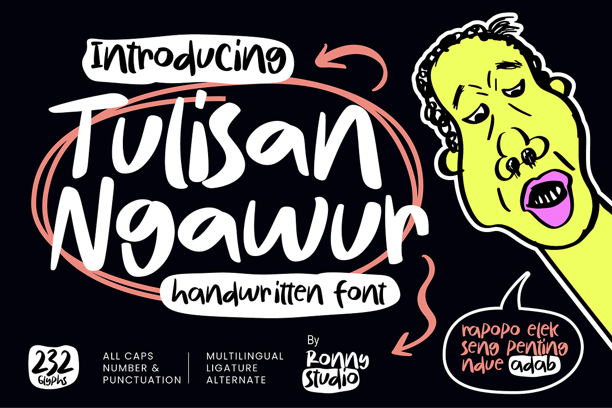 Tulisan Ngawur Playful Handwritten, a Handwritten Font by Ronny Studio (Photo 1 of 8)