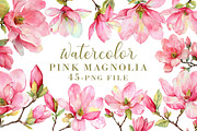Watercolor Pink Magnolia clipart, an Illustration by Libby Wishes (Thumbnail 1 of 7)