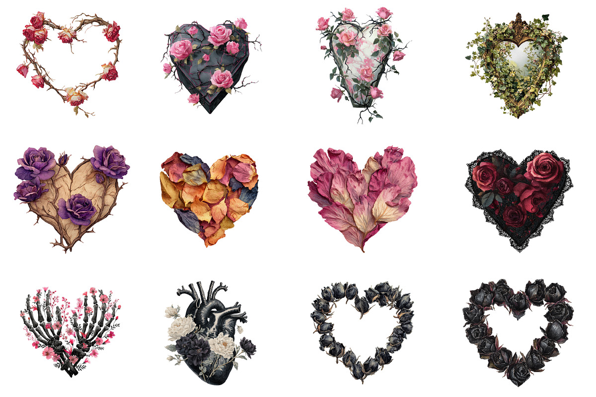 Gothic Floral Heart Clipart, an Illustration by Design Market (Photo 3 of 3)