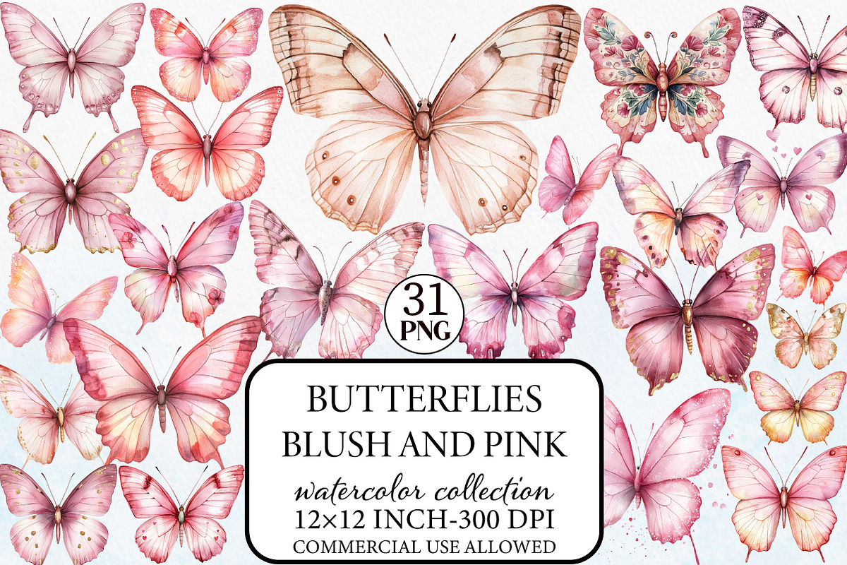 Blush and Pink Butterflies Clipart, an Illustration by Libby Wishes (Photo 1 of 7)
