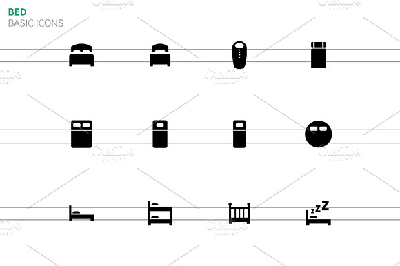 Bed Icons On White Background