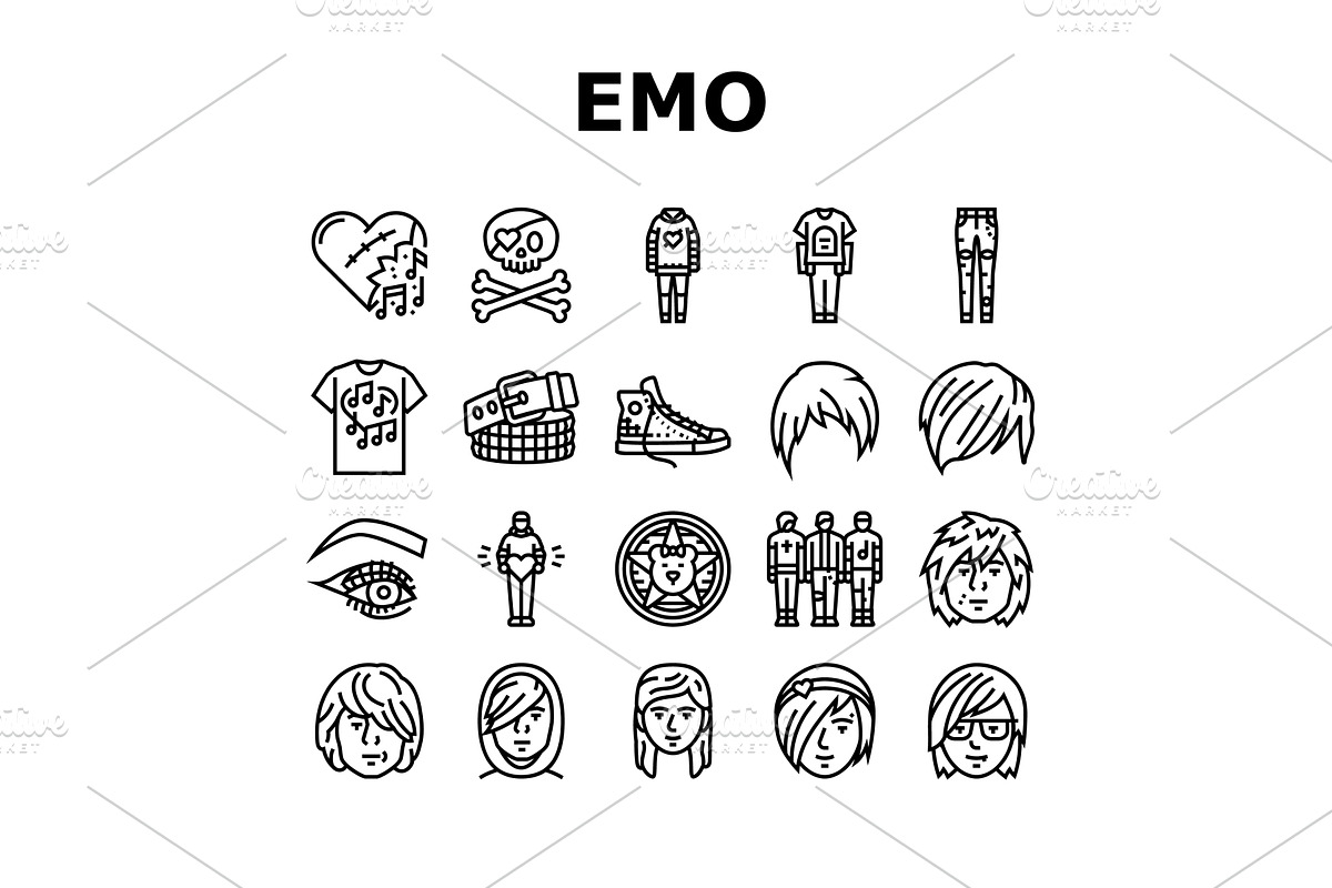 emo punk rock tattoo cute icons set, an Object Illustration by pikepicture