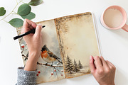 Forest Winter Junk Journal Pages., a Seasonal Illustration by GalaDesign03 (Thumbnail 5 of 6)