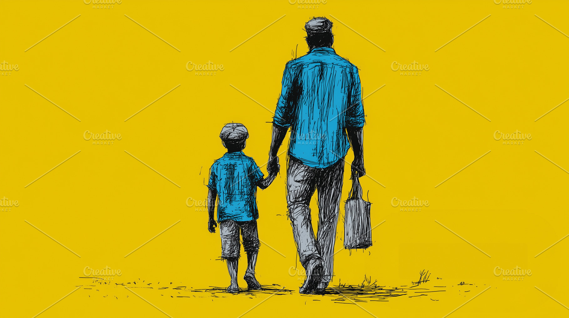 Dad and son walking together card, a Holiday Photo by MistyDay