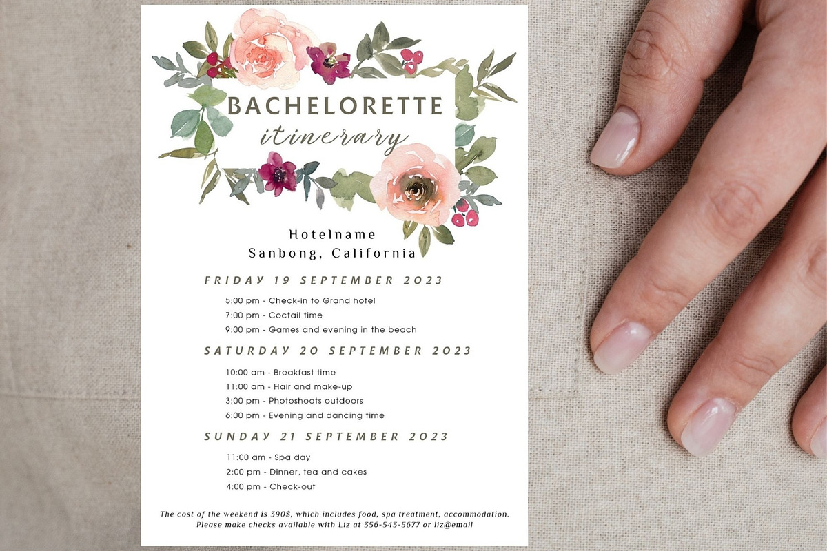 Floral Bachelorette party itinerary, an Invitation Template by EvaTemplates (Photo 7 of 8)