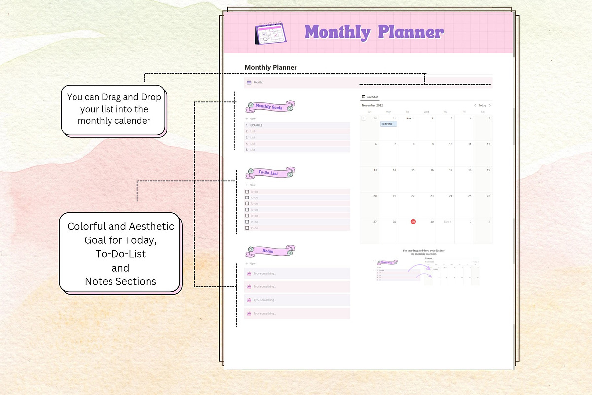 Aeshetic Notion Planner Template, a Templates & Theme by DaisyStudio (Photo 8 of 9)