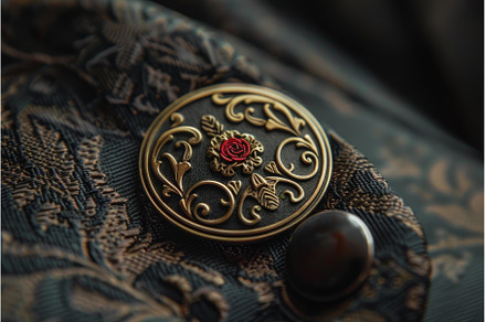 Golden button with floral decoration, a Background Photo by Ylivdesign