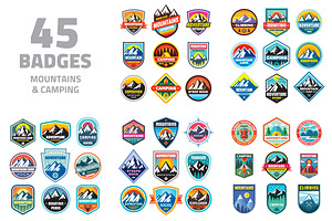 45 Badges & Logos Mountains Camping, a Branding & Logo Template by serkorkin