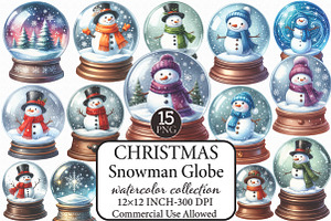 Christmas Snowman Globe Clipart, an Illustration by Libby Wishes