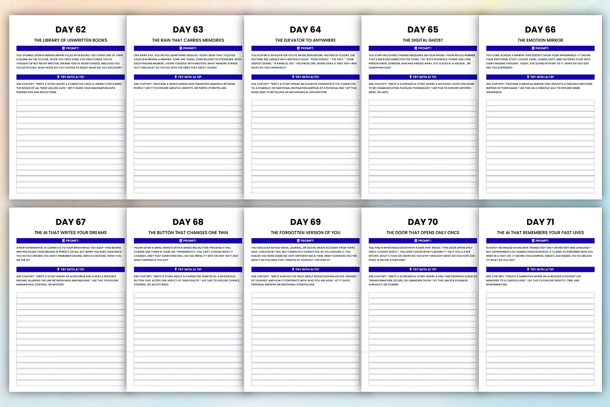 100 Days of AI Writing Prompts, a Stationery Template by Designmela01 (Photo 7 of 8)
