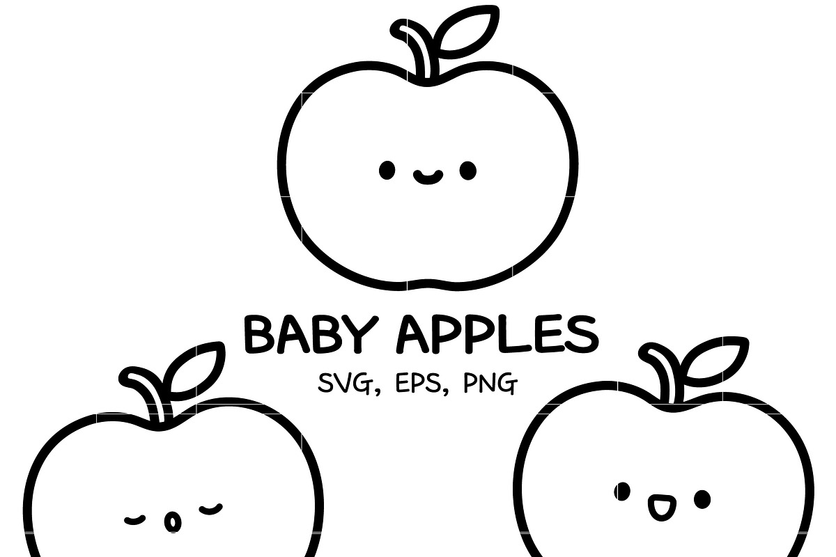Cute Baby Apple SVG Bundle | Kawaii, an Illustration by TheHitShop (Photo 1 of 10)