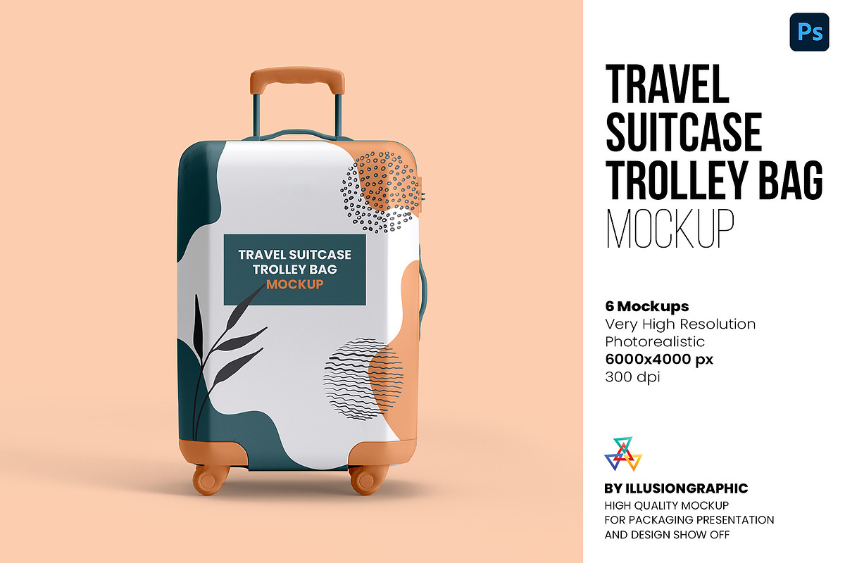 Travel Suitcase Trolley Bag Mockups, a Packaging Mockup by Illusiongraphic (Photo 1 of 15)