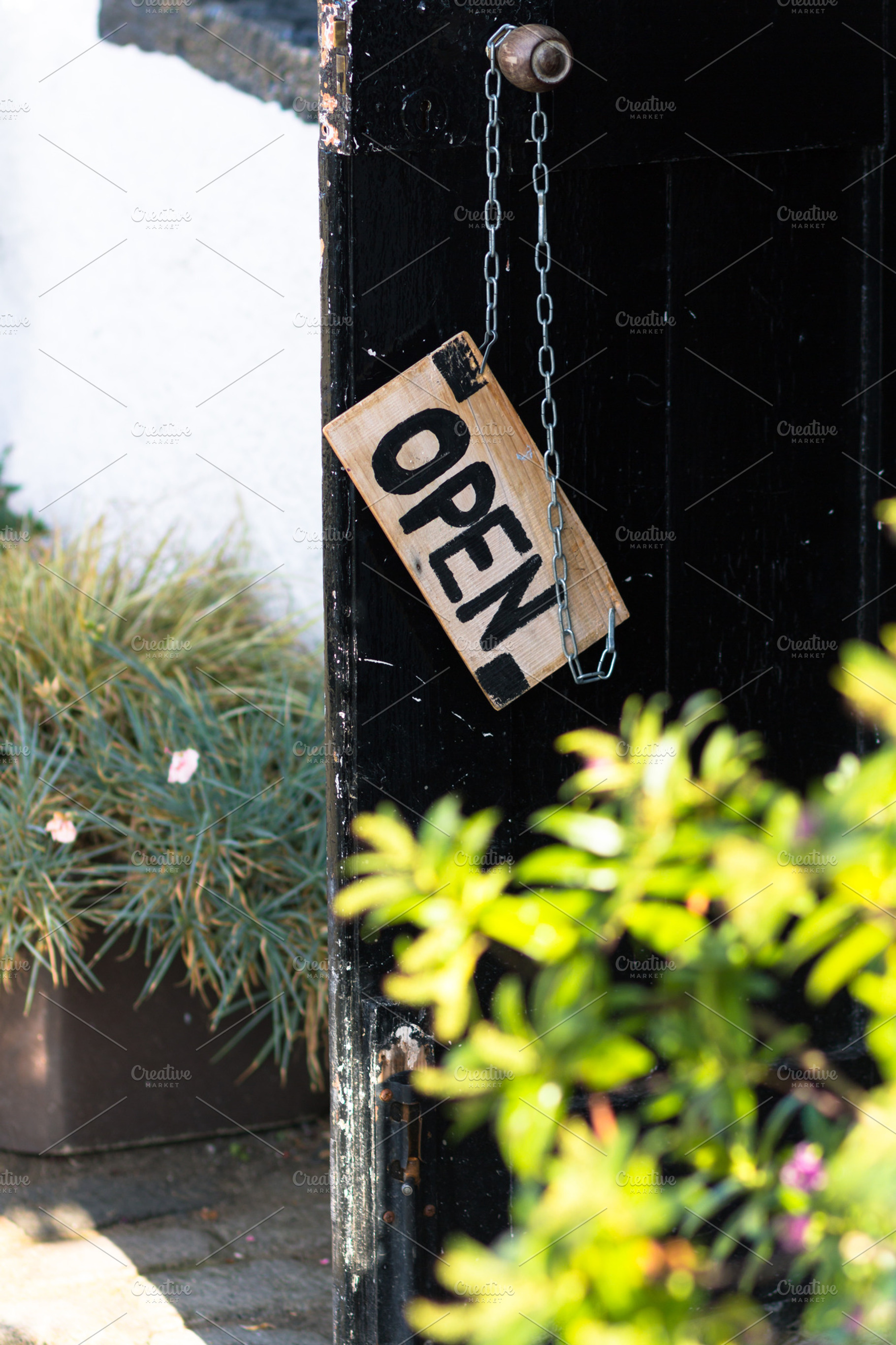 Wooden open sign on a café stock photo containing open and sign, a Business Photo by c l a r a X Y